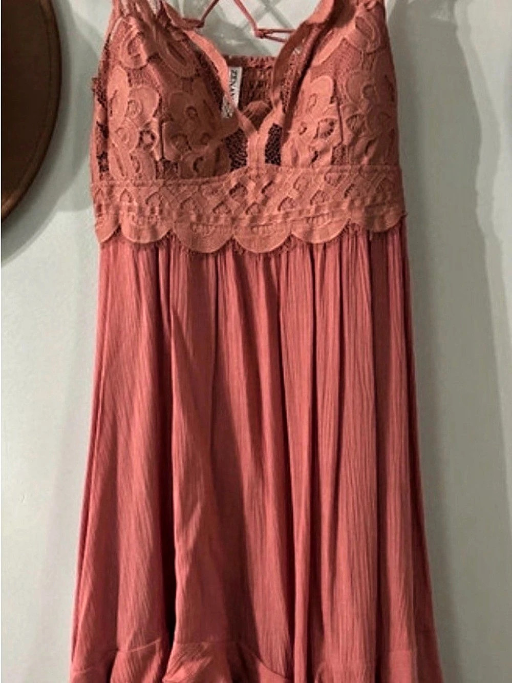 Zenana LT-6341AB Maxi Lace Bodice Dress in Pink Size Large Like New